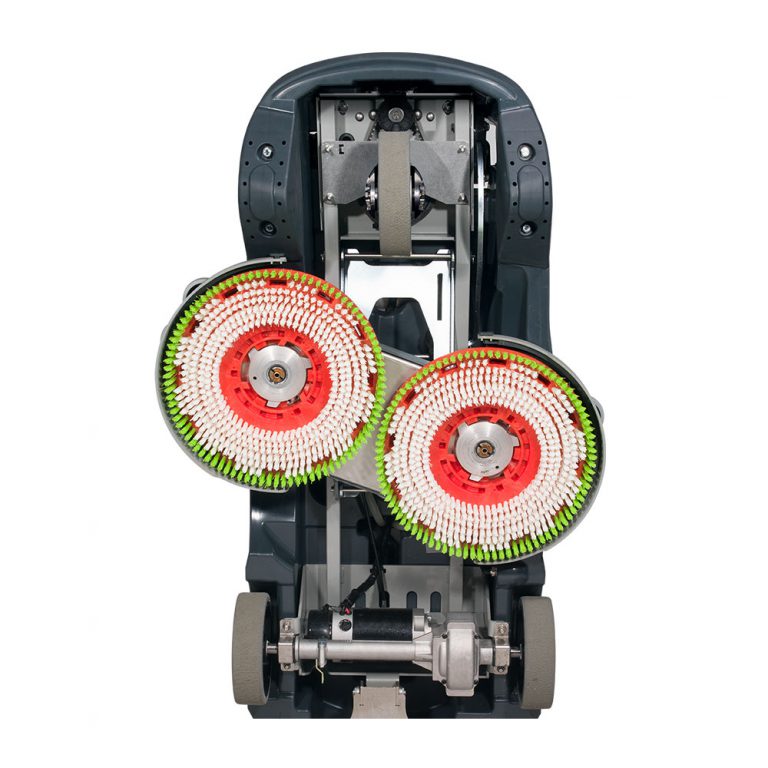 Szczotki Numatic CRG8072/120T Widok od spodu maszyny do mycia podłóg Numatic CRG8072/120T z dwiema szczotkami czyszczącymi