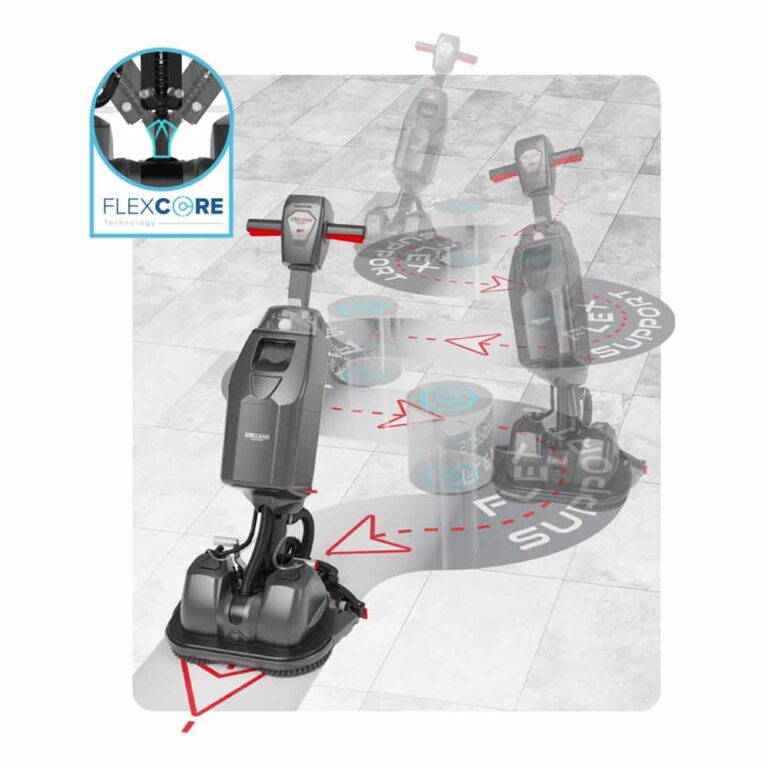 FlexCore Numatic NCC 440NX Maszyna do mycia podłóg Numatic NCC 440NX prezentująca technologię FlexCore i manewrowość w ciasnych przestrzeniach