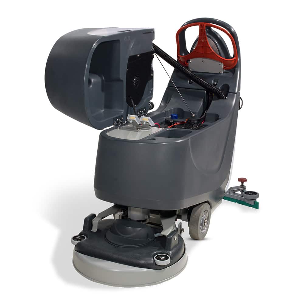 Numatic TGB6055/100 Twintec konstrukcja Maszyna do mycia podłóg Numatic TGB6055/100 Twintec z otwartą pokrywą serwisową i widocznym wnętrzem